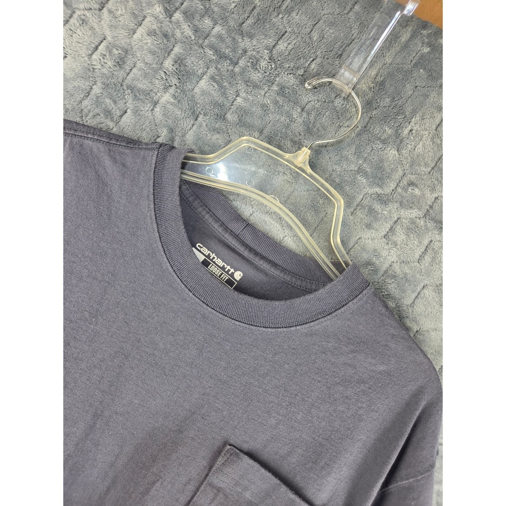 Carhartt Men Loose Fit Long Sleeve Pocket T-Shirt Gray Blue Graphic Small 104886
